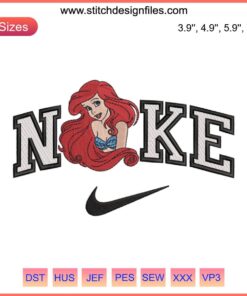 Princess Ariel & Eric Nike Embroidery Design File: Digital embroidery pattern for personalized apparel.