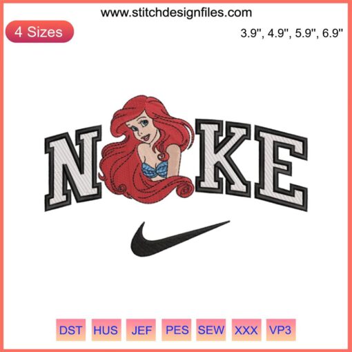 Princess Ariel & Eric Nike Embroidery Design File: Digital embroidery pattern for personalized apparel.