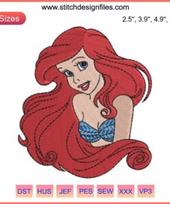 Disney Princess Ariel Embroidery Design: Vibrant Little Mermaid Digital Stitching, Perfect for Embroidery Enthusiasts