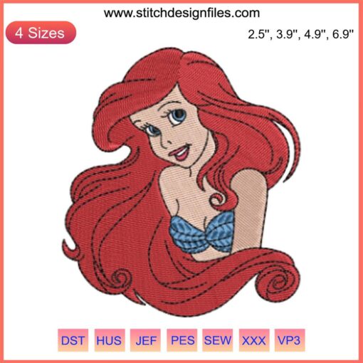 Disney Princess Ariel Embroidery Design: Vibrant Little Mermaid Digital Stitching, Perfect for Embroidery Enthusiasts