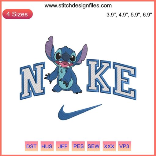 Nike Stitch Funny Embroidery Design - Disney-themed digital embroidery pattern featuring Stitch character in unique design.