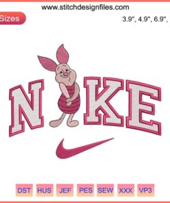 Nike Disney Piglet Embroidery Design - Winnie the Pooh Digitizing File, Cartoon Character Embroidery for Apparel Customization.