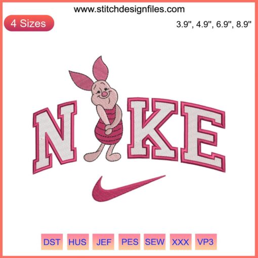 Nike Disney Piglet Embroidery Design - Winnie the Pooh Digitizing File, Cartoon Character Embroidery for Apparel Customization.