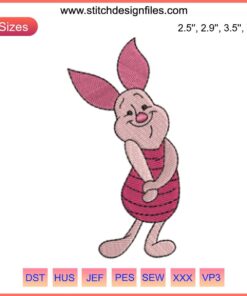 Piglet Disney Cute Embroidery Design: Winnie the Pooh digitized embroidery file featuring Piglet in vibrant, adorable style.