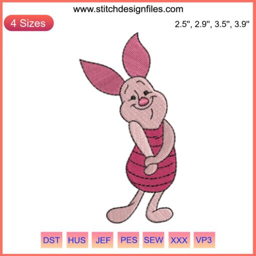 Piglet Disney Cute Embroidery Design: Winnie the Pooh digitized embroidery file featuring Piglet in vibrant, adorable style.