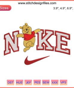 Nike Disney Winnie Embroidery Design featuring Winnie the Pooh; embroidery digitizing file for apparel customization.