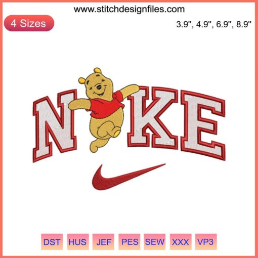 Nike Disney Winnie Embroidery Design featuring Winnie the Pooh; embroidery digitizing file for apparel customization.
