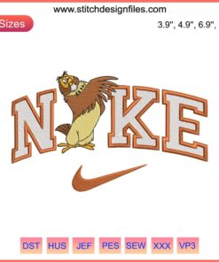 Nike Disney Owl Embroidery Design featuring Winnie the Pooh themed digitizing file, ideal for unique embroidery projects.