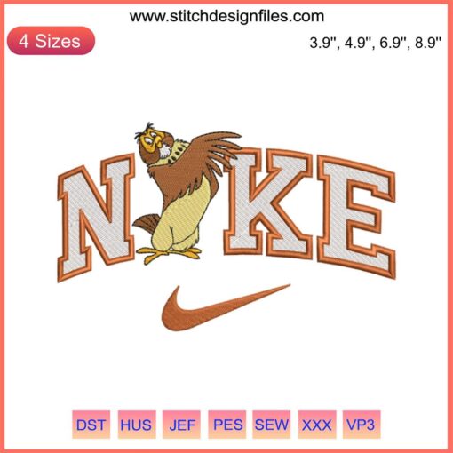 Nike Disney Owl Embroidery Design featuring Winnie the Pooh themed digitizing file, ideal for unique embroidery projects.