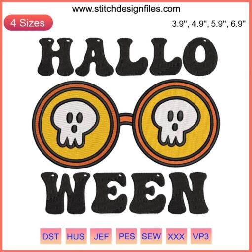 Skull Halloween Glasses Embroidery Design featuring intricate horror-themed digital stitching, perfect for spooky projects.