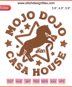 Mojo Dojo Casa House Embroidery Design: Horseshoe Stars Ken Digital Stitching, featuring vibrant star patterns and iconic style.