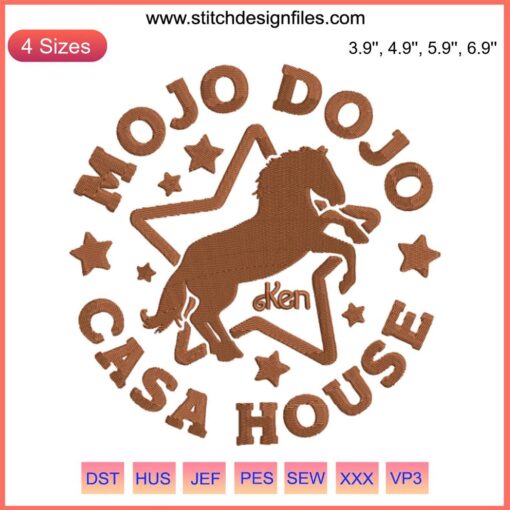 Mojo Dojo Casa House Embroidery Design: Horseshoe Stars Ken Digital Stitching, featuring vibrant star patterns and iconic style.