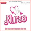 Nurse Pink Heart Embroidery Design: Charming digital stitching with a pink heart, perfect for nurse-themed embroidery projects.