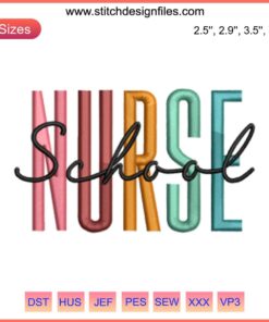 "Colorful School Nurse Embroidery Design: Heart with Cross, Apple & Book Motifs - Perfect for Nurse Week Digital Stitching Projects"