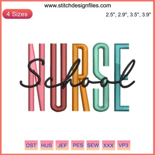 "Colorful School Nurse Embroidery Design: Heart with Cross, Apple & Book Motifs - Perfect for Nurse Week Digital Stitching Projects"