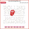 Rolling Stones Hackney Diamonds Embroidery Design, featuring iconic tongue logo with sparkling diamond accents, digital stitching.