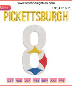 Pickettsburgh 8 Embroidery Design featuring Steelers Football logo, perfect for digital stitching projects and NFL fans.