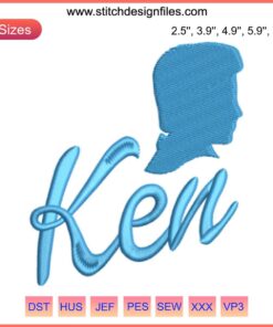 Ken Logo Embroidery Design for Barbie The Movie, featuring vibrant digital stitching perfect for fans and collectors.