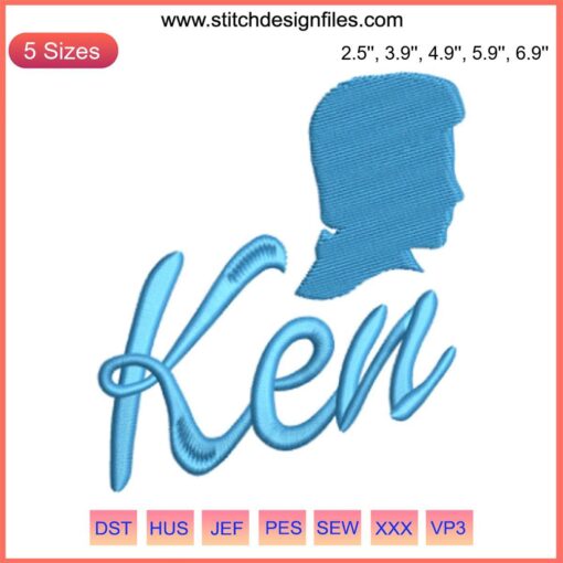 Ken Logo Embroidery Design for Barbie The Movie, featuring vibrant digital stitching perfect for fans and collectors.