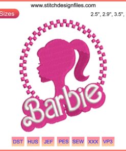 Barbie embroidery design featuring elegant digital stitching inspired by the Barbie movie. Perfect for sewing projects.