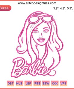 Barbie Girl Embroidery Design, Barbie Movie Digitizing File, vibrant, high-quality stitching pattern for textiles and crafts.
