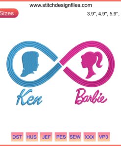 Barbie Ken Infinity Embroidery Design - Barbie Movie-themed digitizing file, vibrant, intricate embroidery pattern, easy to set.