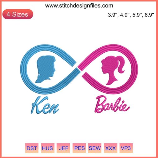 Barbie Ken Infinity Embroidery Design - Barbie Movie-themed digitizing file, vibrant, intricate embroidery pattern, easy to set.