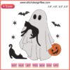 Ghost Pumpkin Cat Embroidery Design: Halloween ghost with cat pattern, digital file for embroidery projects. Spooky and cute motif.