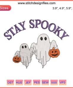 "Stay Spooky Halloween Embroidery Design: Ghosts, Pumpkins & Bats | Digital Embroidery File | Perfect for Halloween Projects"