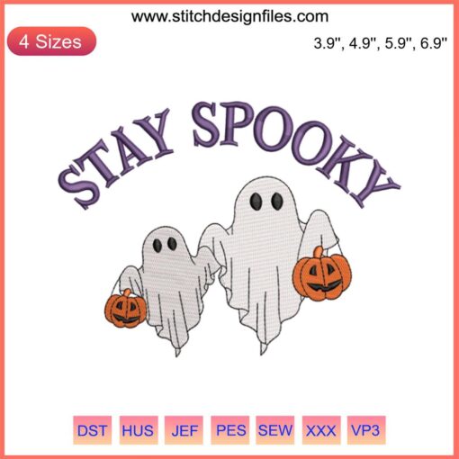 "Stay Spooky Halloween Embroidery Design: Ghosts, Pumpkins & Bats | Digital Embroidery File | Perfect for Halloween Projects"