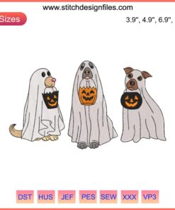 Dog Ghost Embroidery Design | Cute Ghostly Dog Halloween Pattern | Funny Halloween Digital Embroidery File