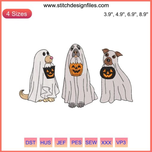 Dog Ghost Embroidery Design | Cute Ghostly Dog Halloween Pattern | Funny Halloween Digital Embroidery File