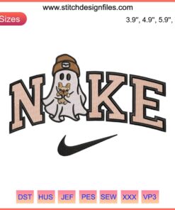 Nike Ghost Dog Embroidery Design | Halloween themed digital stitching featuring a playful ghost and dog.
