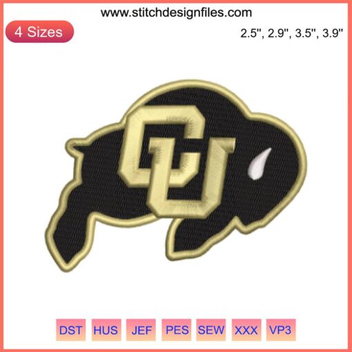 Colorado Buffaloes Logo Embroidery Design featuring iconic buffalo silhouette, perfect for sports digital stitching projects.