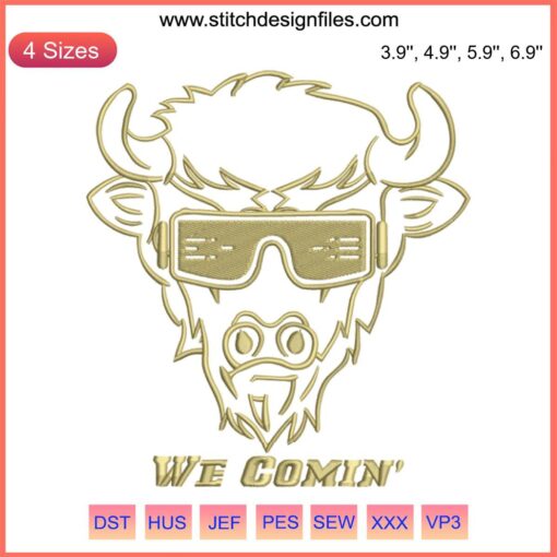 Colorado Buffaloes We Comin Embroidery Design, football-themed digitizing file, perfect for sports enthusiasts and embroidery projects.