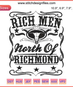 Rich Men North Of Richmond Embroidery Design featuring Oliver Anthony; high-quality digitizing embroidery file download.