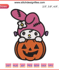 My Melody Pumpkin Embroidery Design: Halloween-themed Sanrio digital stitching featuring My Melody inside a carved pumpkin.