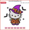 Witch Hello Kitty Embroidery Design: Halloween-themed digital Sanrio stitching featuring charming, spooky elements.