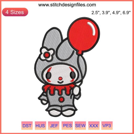 My Melody Halloween Embroidery Design | Adorable My Melody in Witch Hat | Cute Halloween Digital Stitching Pattern