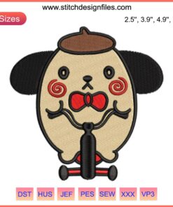 Cute Pompompurin Halloween embroidery design featuring a festive digital stitching pattern for crafts and apparel.