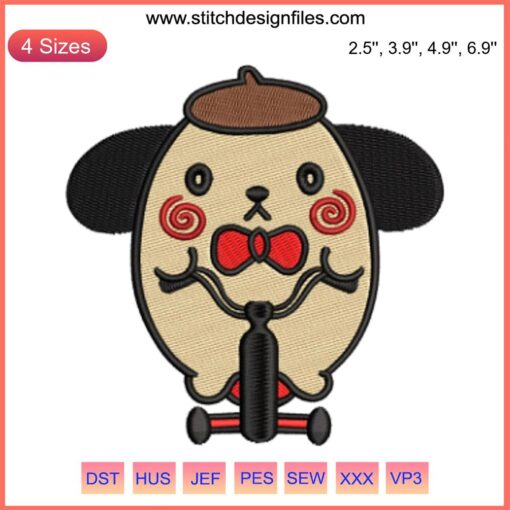 Cute Pompompurin Halloween embroidery design featuring a festive digital stitching pattern for crafts and apparel.