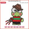 Keroppi Halloween Embroidery Design featuring cute frog in witch hat, digital stitching pattern for festive crafting projects.