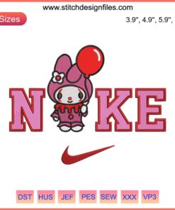 Nike x My Melody Embroidery Design: Cute My Melody and Nike swoosh in a spooky Halloween theme, perfect for digital stitching.