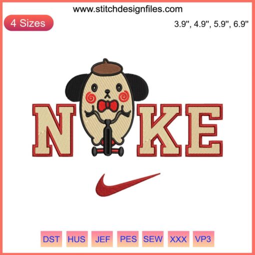 Nike x Pompompurin Halloween Embroidery: Cute ghost, pumpkin, and cat digital stitch design for spooky themed crafts.