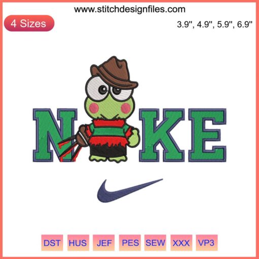Keroppi Halloween Embroidery: Nike x Keroppi design with spooky elements for digital stitching, perfect for Halloween projects.
