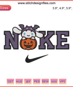 Nike Cinnamoroll Pumpkin Embroidery Design | Halloween Themed Digital Stitching | Cute Cartoon Dog with Pumpkin