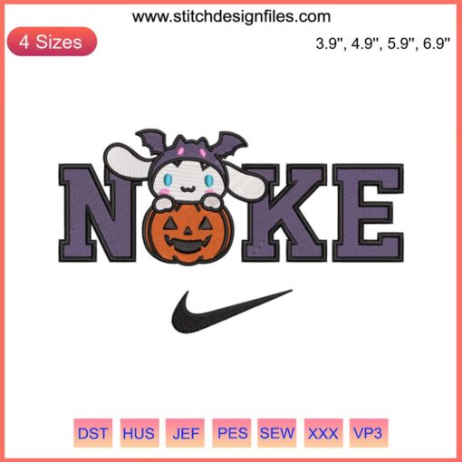 Nike Cinnamoroll Pumpkin Embroidery Design | Halloween Themed Digital Stitching | Cute Cartoon Dog with Pumpkin