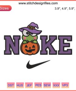 Keroppi Pumpkin Embroidery Design: Nike Halloween Stitching, Cute Frog, Festive Pumpkin Pattern, Digital Embroidery.