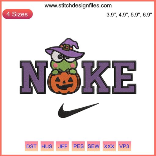 Keroppi Pumpkin Embroidery Design: Nike Halloween Stitching, Cute Frog, Festive Pumpkin Pattern, Digital Embroidery.