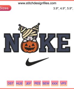 Nike Kuromi Pumpkin Embroidery Design: Halloween-themed digital stitching featuring Kuromi with a pumpkin, perfect for fun projects.